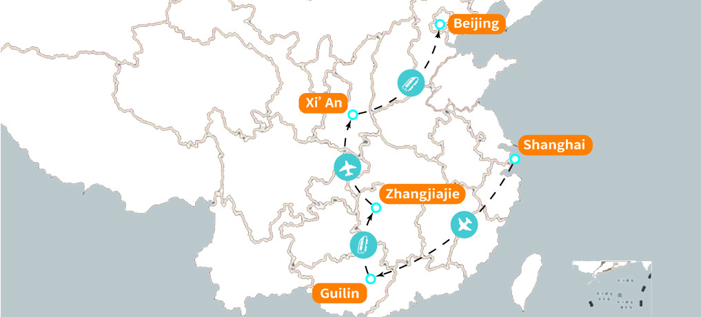Tour de trekking en Chine Map