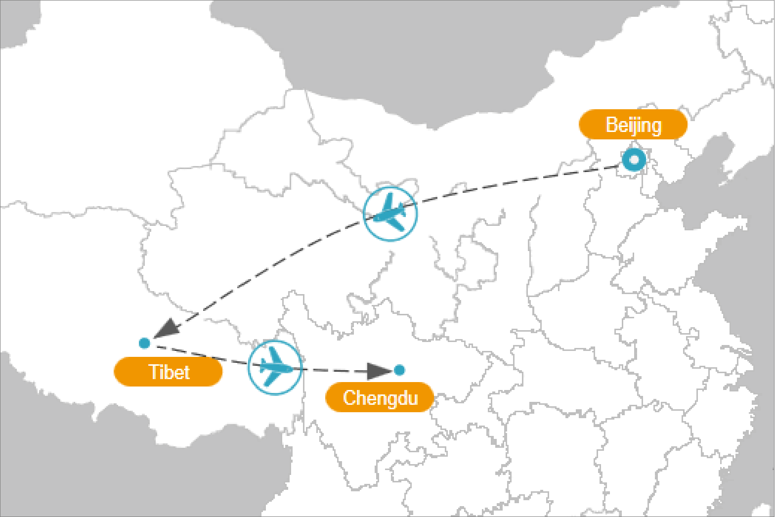 9 giorni Pechino, Tibet e Chengdu Group Tour Map